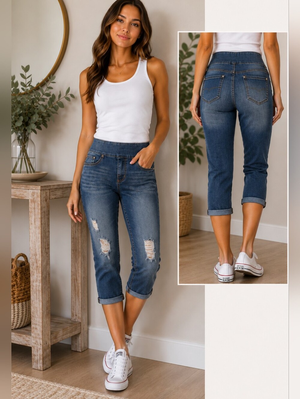 Rock & Republic Denim Rx Fever pull-on capri jeans 10